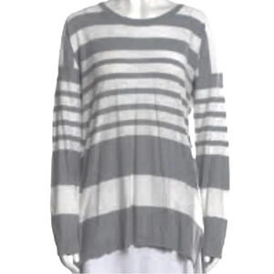 Vince cotton sweater Gray & White striped Light weight Womens M Oversized Cotton